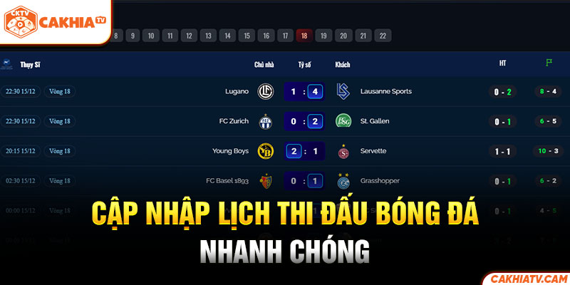 Cập nhập lịch thi đấu bóng đá nhanh chóng